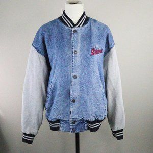 Levis Original Denim Varsity Letterman Bomber Jacket Stranger Thing Style 80's M